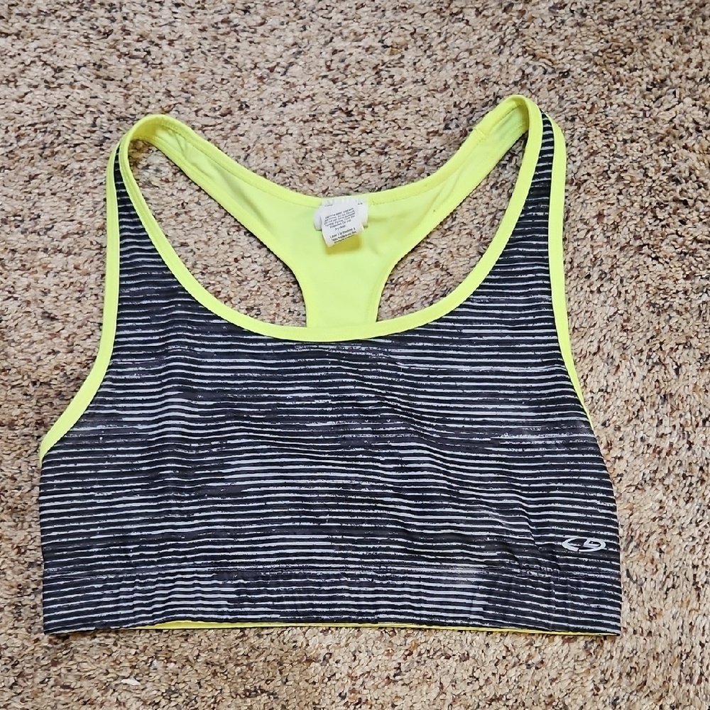 CHAMPION Striped Black and Yellow Sports Bra - XL